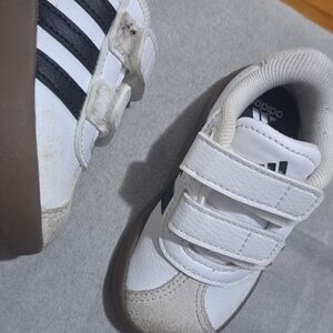Adidas Kids White and Black Velcro Sneakers